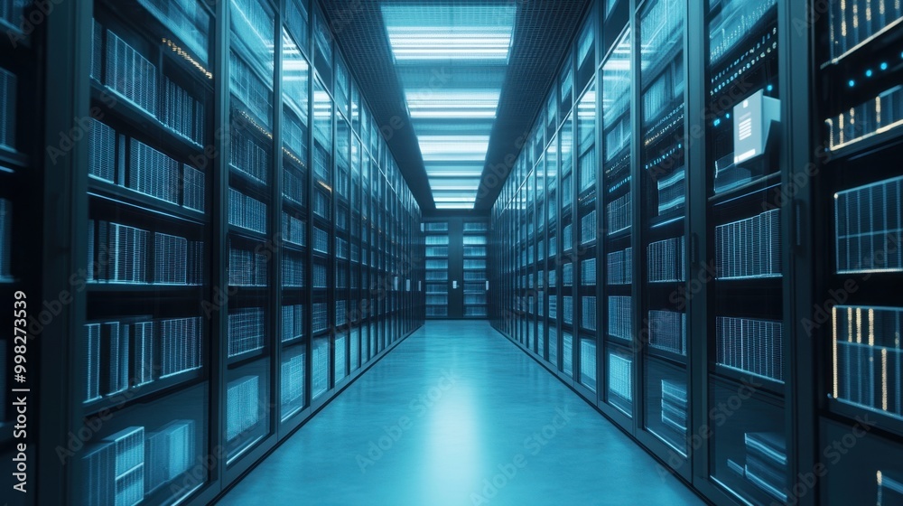Poster document digitization powered by ai in a sleek data center, highlighting a paperless transformation 