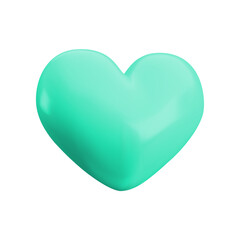 Trendy Cartoon 3d turquoise heart illustration. Realistic 3d render love icon isolated on white background. Vector cute Happy Valentine's Day element for web, app, greeting card, decor, design, game.
