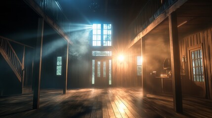 Spooky Halloween escape room in an old American barn eerie glowing clues