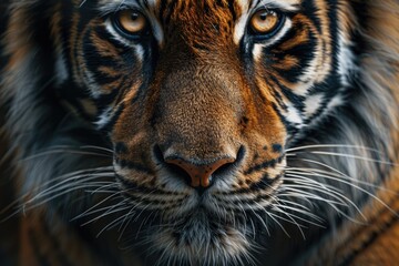 Obraz premium Majestic Tiger Portrait in Golden Hour Light with Bokeh Background