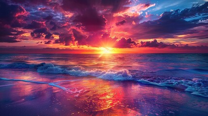 Fototapeta premium Gorgeous Sunrise and Sunset over the Sea: A Stunning Background Image. Experience the Beauty and Serenity.