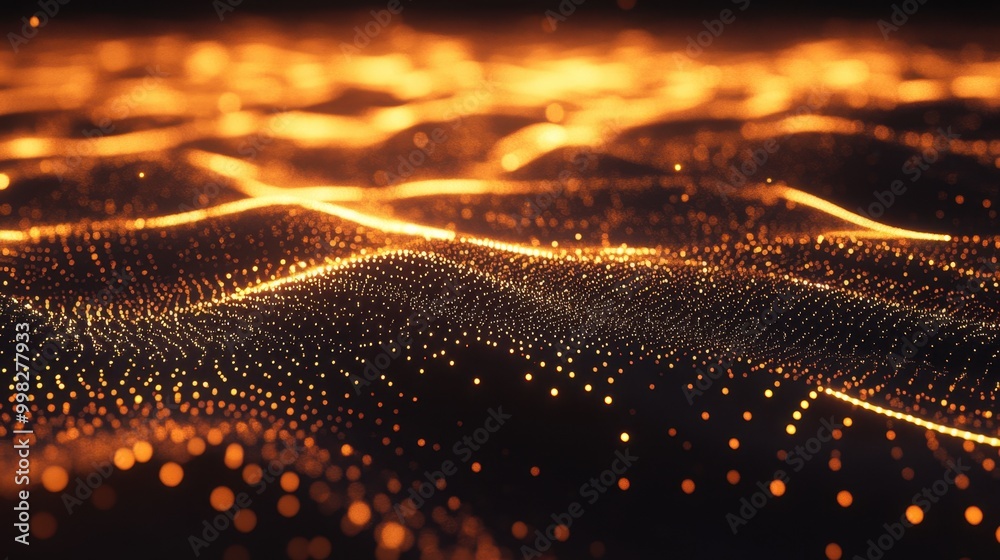 Poster glowing digital nodes connected in a web, visualizing the smooth flow of data in modern tech