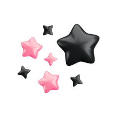 Vector 3d black and soft pink sparkling star composition on white background. Cute realistic cartoon 3d starry concept, color glossy stars render illustration for magic decor, game, nursery design.