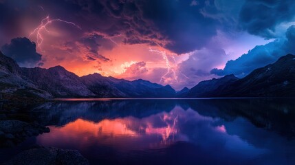 Lightning Storm Over Mountain Lake