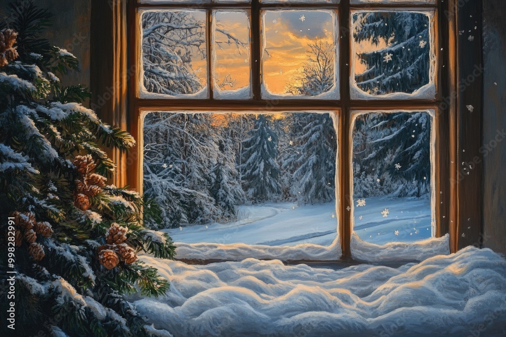 Canvas Prints Wintery Landscape Viewed Through a Window