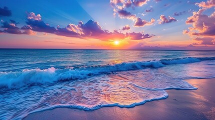 Fototapeta premium Gorgeous Sunrise and Sunset over the Sea: A Stunning Background Image. Experience the Beauty and Serenity.