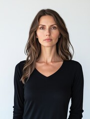 Obraz premium Contemporary Fashion Advertisement: Chic Woman in Turtleneck Sweater