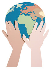 PNG Hands holding a paper earth planet globe space.