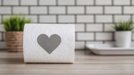 Tissue paper roll by a polished sink, cleaning in progress, soft textures and shine emphasizing cleanliness and freshness tissue paper, cleaning, hygiene, sink