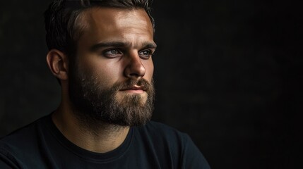 Obraz premium Close-up portrait of a bearded man. Perfect for illustrating themes of masculinity, confidence, and modern men.