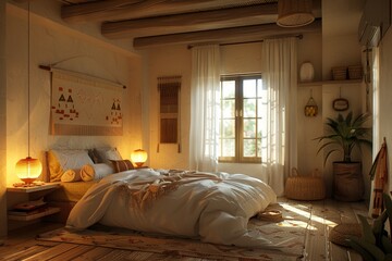 Fototapeta premium A bedroom with a cozy and warm feel
