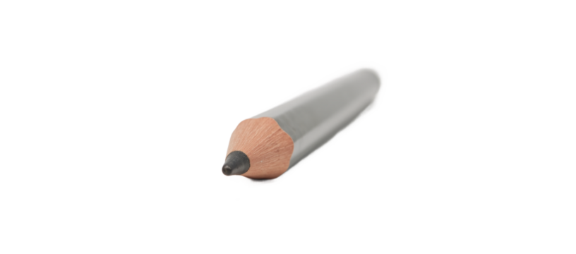 A pencil illustrated as an isolated transparent PNG with a pure black outline and textured shading