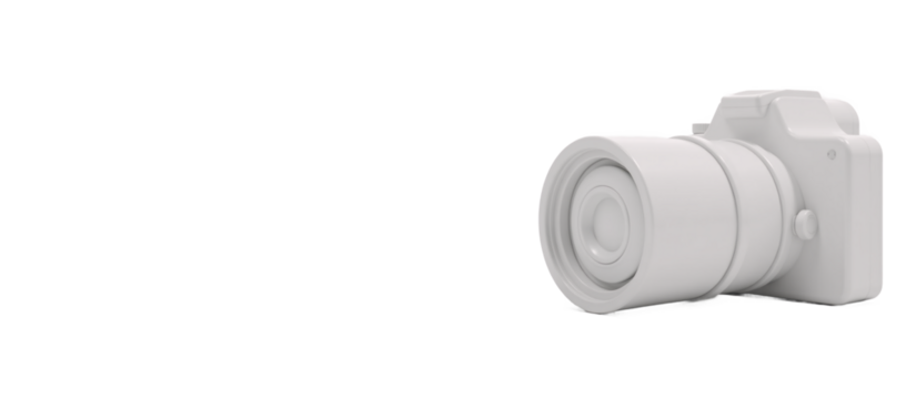 A high-definition detailed image featuring an icon of a camera with a three-dimensional appearance and a transparent background PNG format