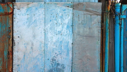 Wall Metal Rustic Vertical Closeup Blue Brown Textured Worn