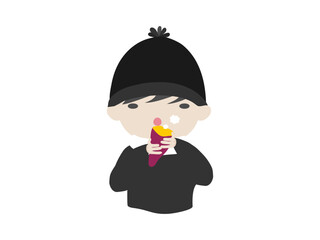 焼き芋を食べる男の子