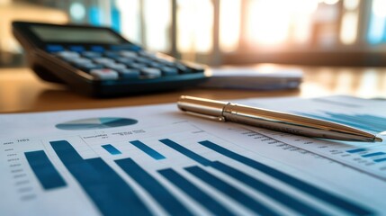 Fototapeta premium Financial Reports on Desk with Calculator