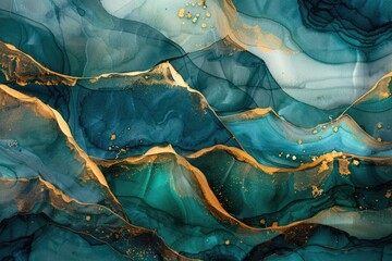 Obraz premium Abstract Emerald and Gold Fish Scales Pattern - Artistic Background Texture