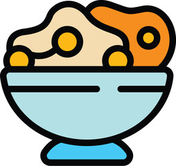 This vector illustration features a bowl of hummus with pita bread, perfect for representing mediterranean cuisine, healthy eating, or snack time