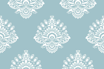 Damask seamless pattern,damask Ikat floral seamless pattern vector illustration,blue and white background,Aztec style,baroque pattern.design for texture,fabric,clothing,wrapping,decoration,print,