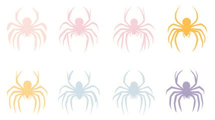 Obraz premium Pastel spider silhouette set of icons with smooth rounded legs and soft colors placed on a clean background