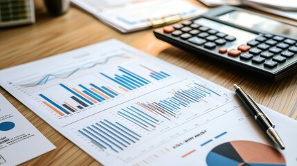 Obraz premium Financial Documents with Charts and Calculator Close-Up