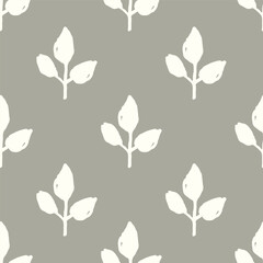 Simple floral vector geometric seamless pattern. Light leaves on a gray background. For fabric prints, textiles, shirts, linen.