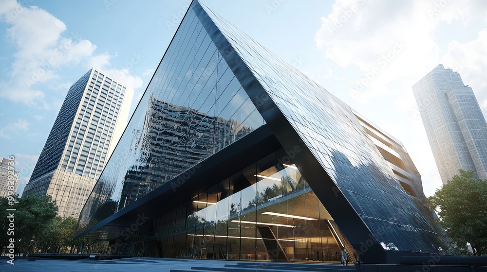 Poster modern corporate building with angular design features
