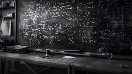 Blackboard with math equations written.