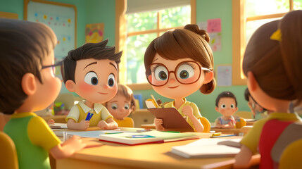 Fototapeta premium A cartoon character cute Children Are Studying