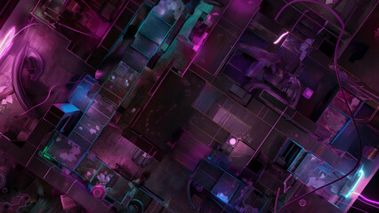 Cyberpunk RPG Battle Map for Sci-Fi DnD, Top-Down View Map for TTRPG Sessions, Urban Adventure Game Background with Neon Lights and Futuristic Cityscapes, Digital RPG Asset for Virtual Tabletop Play