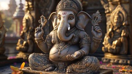 Fototapeta premium Detailed close-up of a traditional Ganesha statue with intricate designs