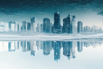 Fototapeta premium Upside-Down Reflection of a City Skyline in Water