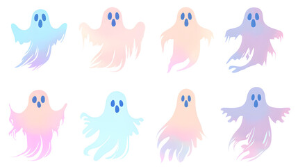 Naklejka premium Simple pastel ghost silhouette set of icons with soft edges and light pastel tones isolated on a plain background
