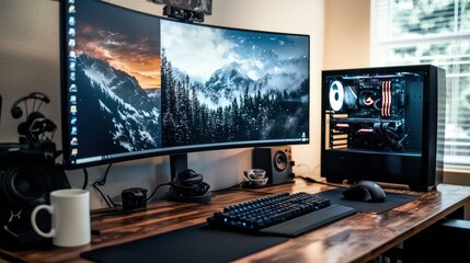 Modern Workspace with Dual Monitors and Gaming Setup