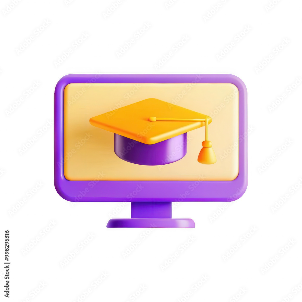 Wall mural a colorful 3d model of a graduation cap displayed on a computer screen, representing online educatio