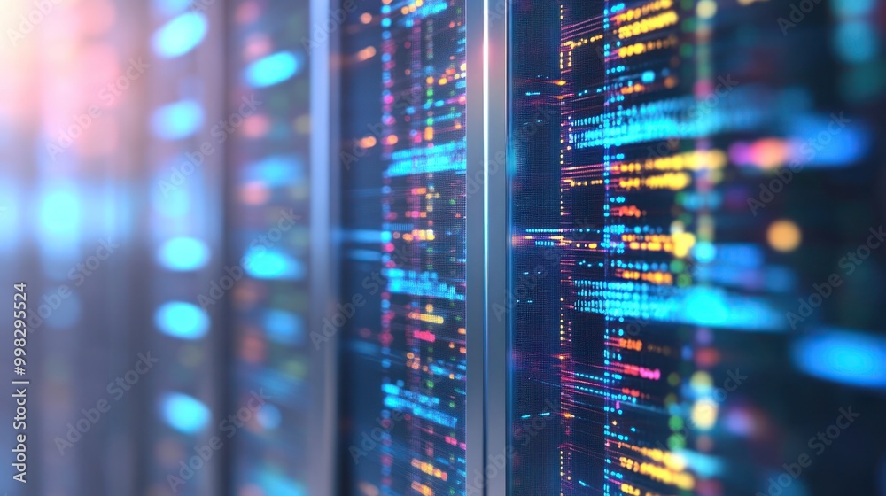 Poster data center server racks with luminous code