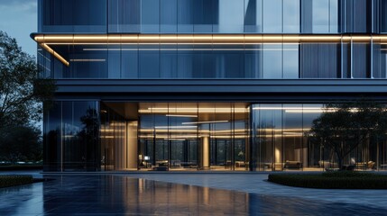 Obraz premium Modern Corporate Building Exterior at Dusk