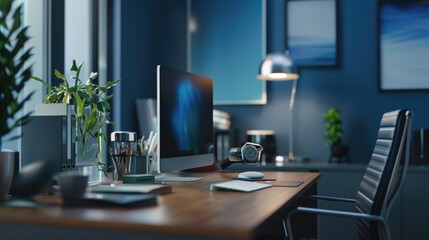 Fototapeta premium Businesswoman's desk with professional setup.