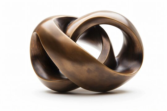 Bronze sculpture with a captivating, abstract form is standing on a white background, its smooth curves creating an intriguing visual appeal