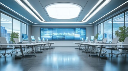 Modern High-Tech Conference Room with Digital Screens