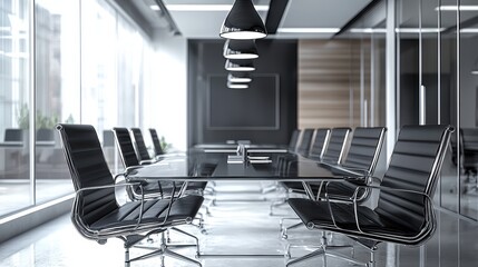 Modern Minimalist Conference Room with Glass Table
