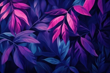 Fototapeta premium Lively violet leaves and glowing designs animation on a deep background