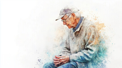 old man isolated on a white background watercolor illustration, international day of older persons 