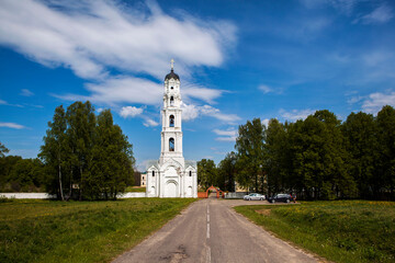 A tall bell tower 60 meters high. Pustynsky Holy Dormition Monastery. Mstislavsky District. Mogilev Region. Belarus