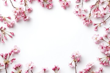 Cherry blossom frame in white background