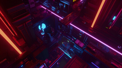 Cyberpunk RPG Battle Map for Sci-Fi DnD, Top-Down View Map for TTRPG Sessions, Urban Adventure Game Background with Neon Lights and Futuristic Cityscapes, Digital RPG Asset for Virtual Tabletop Play