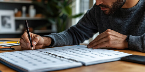 The Persistent Planner: A man meticulously updating a calendar and to-do list.