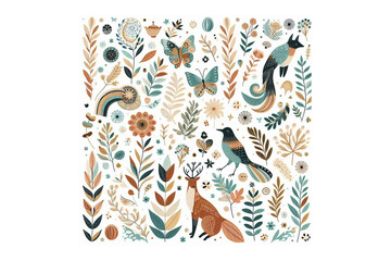 Obraz premium :Colorful Nature-Inspired Pattern design, white background