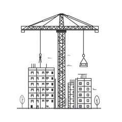 Obraz premium Construction Site with Tower Crane Illustration