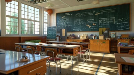 Classroom with interactive math activities and posters.